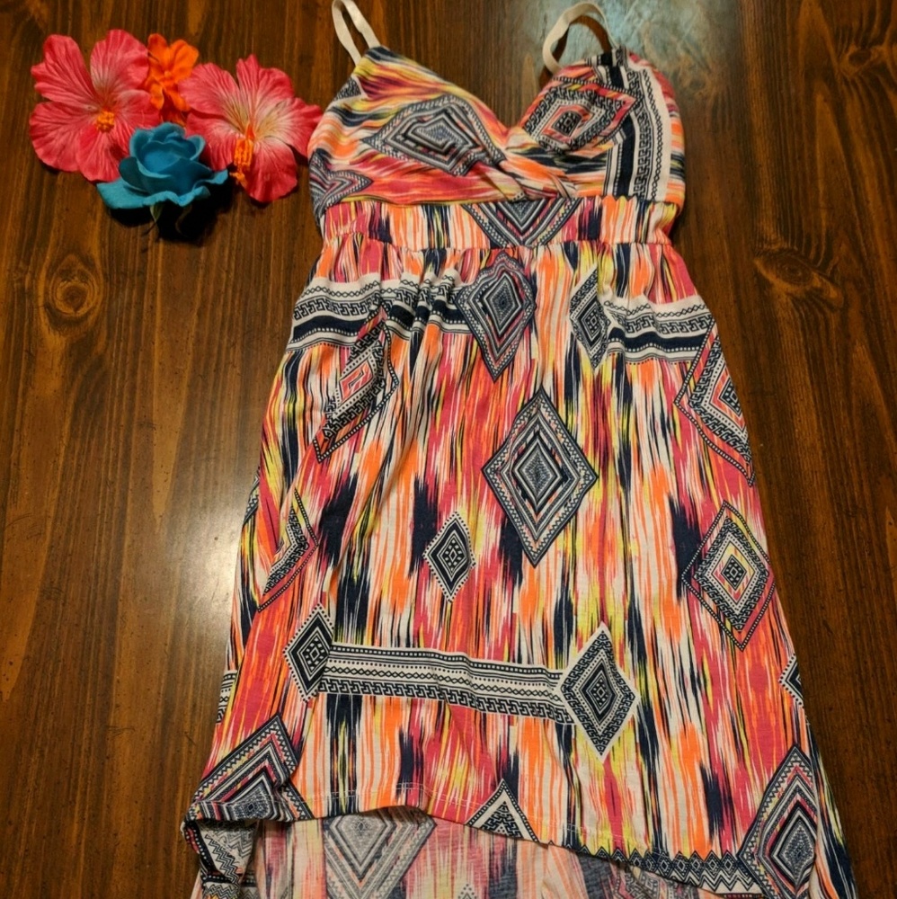 🌸Multicolored Tribal High-Low Dress